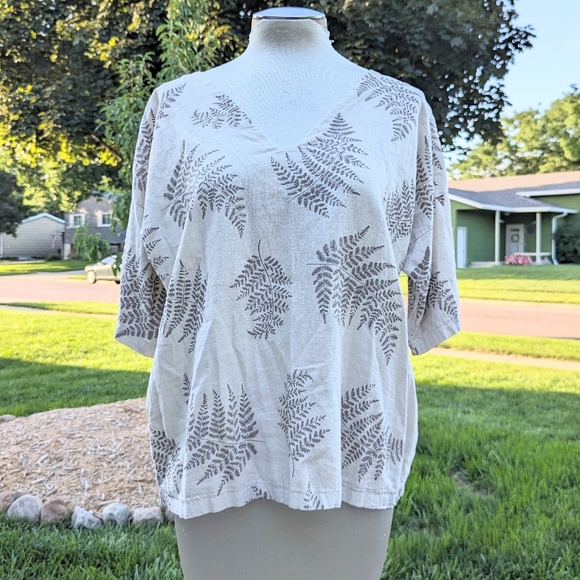 TONLE veha fern print linen popover top S M - Picture 3 of 9